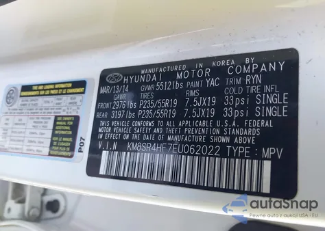 2014 Hyundai Santa Fe Limited z USA, uszkodzony, nr VIN KM8SR4HF7EU062022